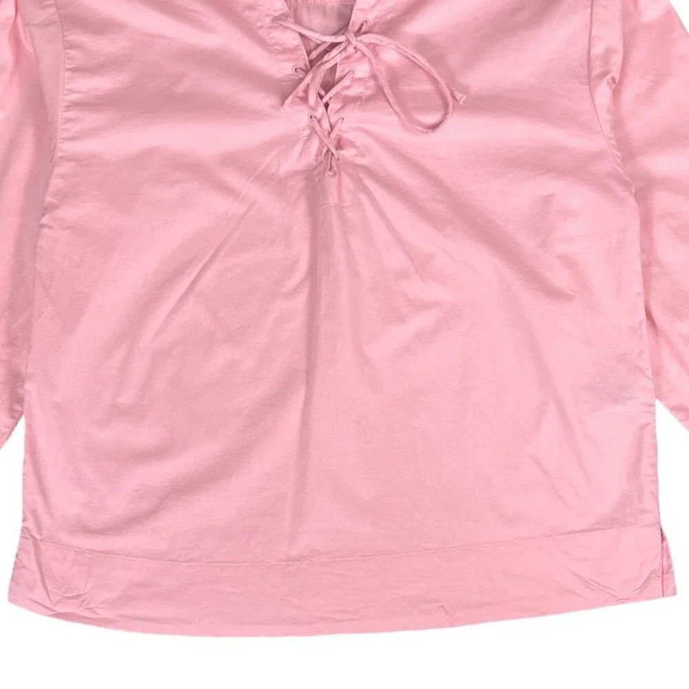 Old Navy Pink Lace-Up Poplin Poet Blouse Cottagecore Renaissance Small - Picture 9 of 16